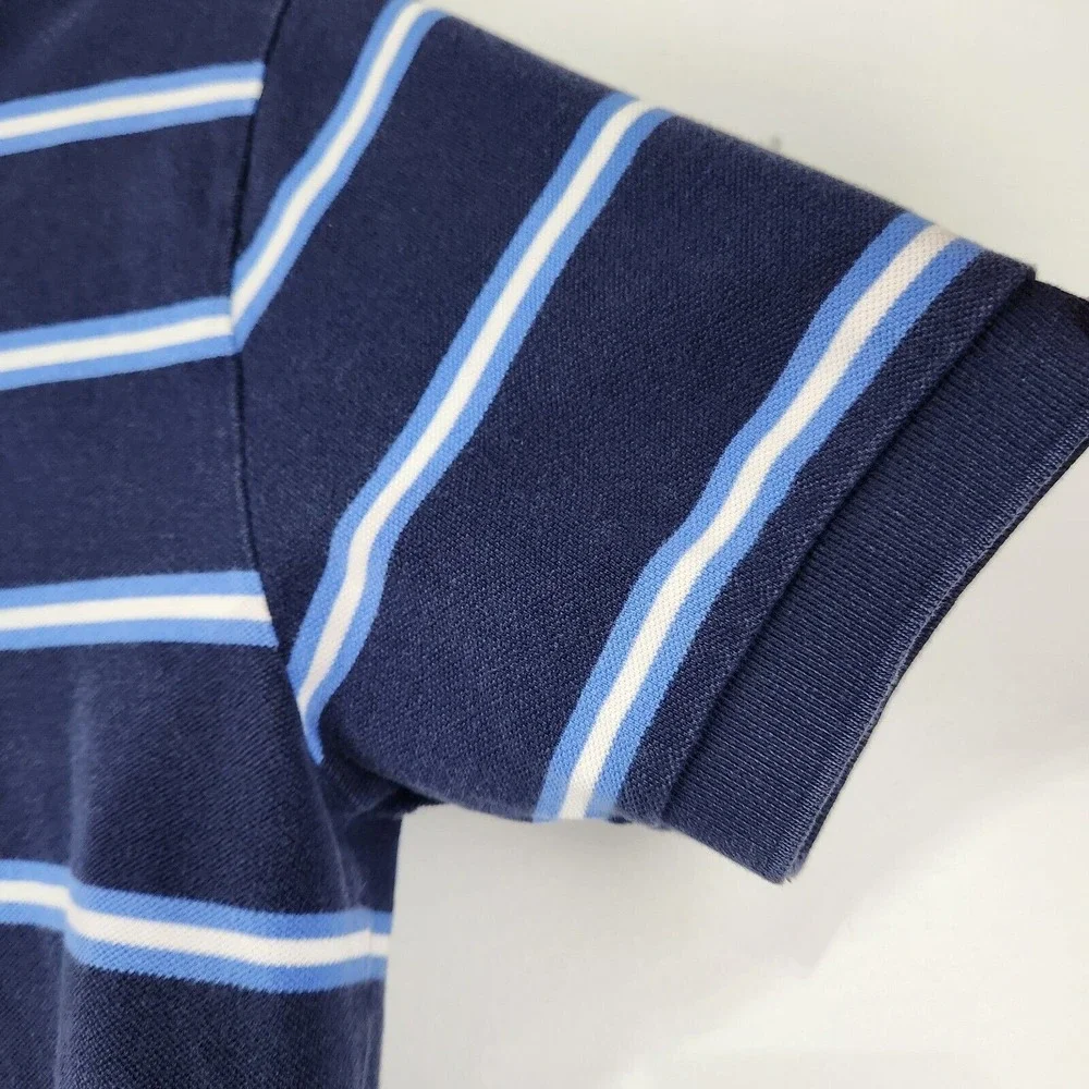 Polo Ralph Lauren Striped Polo Shirt Men Med Navy Preppy Cotton Short Sleeve